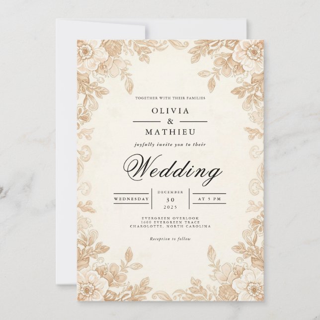 Invitación Boda romántico Sepia Blossom (Anverso)