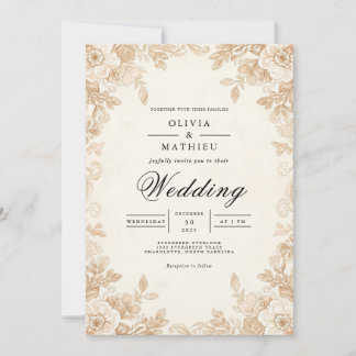 Invitación Boda romántico Sepia Blossom