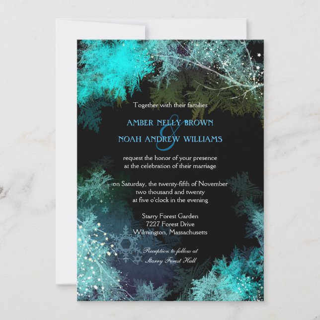 Invitación Boda Romántico Turquesa de Invierno (Anverso)