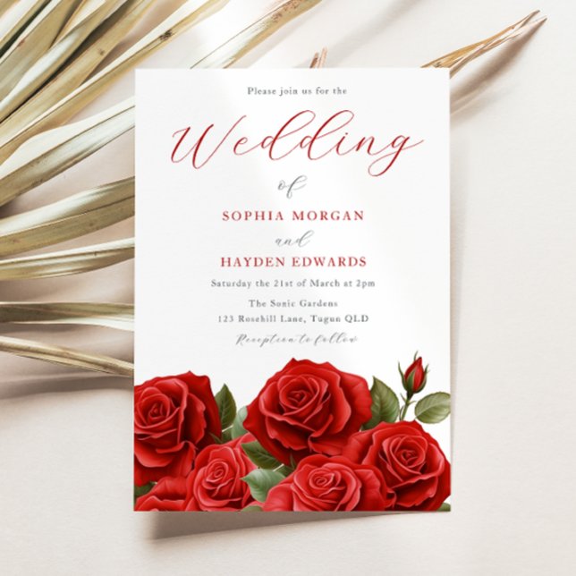 Invitación Boda Romántico Vibrante de Rosas Rojas (Subido por el creador)