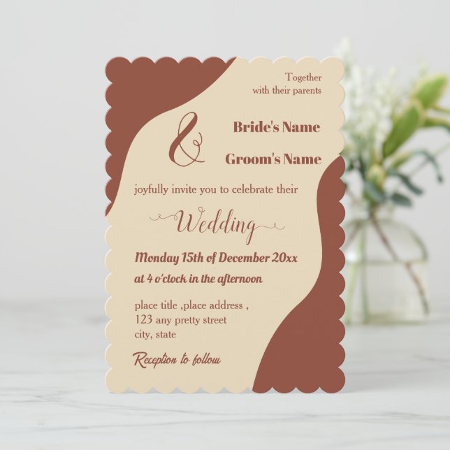 Invitación Boda romántico y elegante de terracota (Anverso de pie)