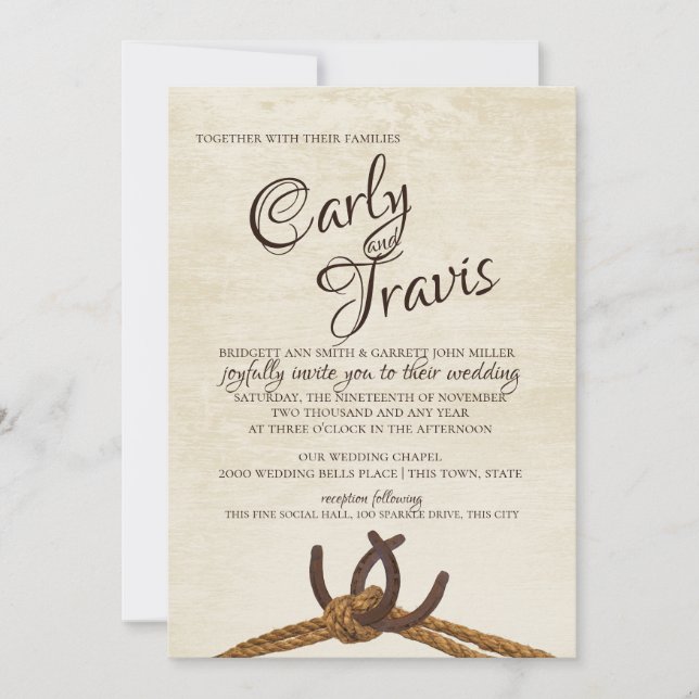 Invitación Boda Rope and Horse Shoes (Anverso)