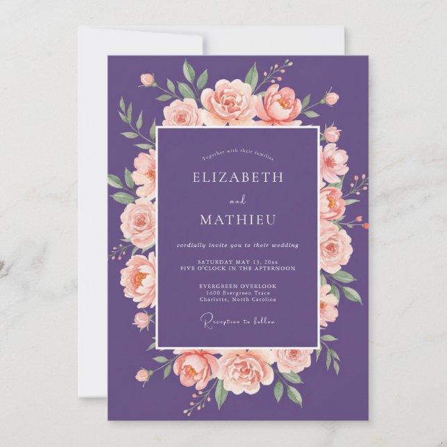 Invitación Boda Rosa Albaricoque Ciruela (Anverso)