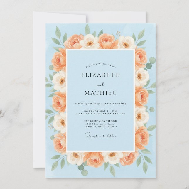 Invitación Boda Rosa Albaricoque en Polvo (Anverso)