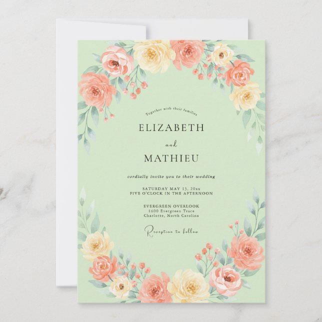 Invitación Boda Rosa Albaricoque Espuma de Mar (Anverso)