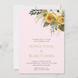 Invitación Boda rosa amarillo blanco y verde floral