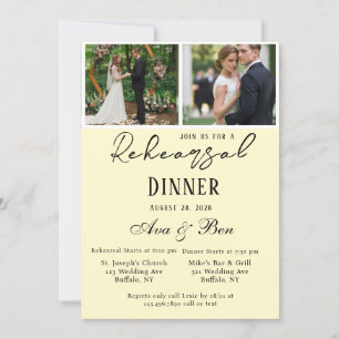 Invitación Boda rosa amarillo mantequilla foto ensayo cena