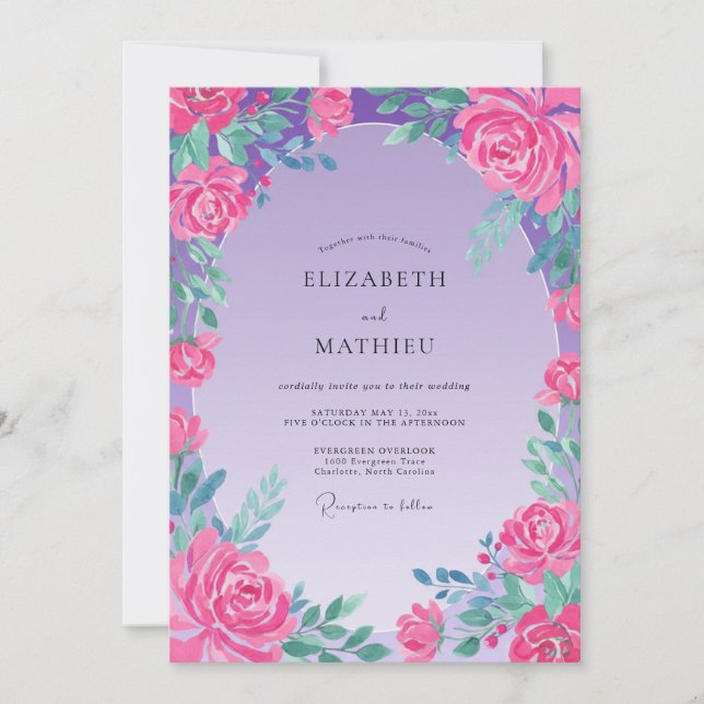 Invitación Boda Rosa Amatista Fucsia (Anverso)