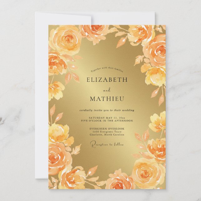 Invitación Boda Rosa Ámbar Dorado (Anverso)
