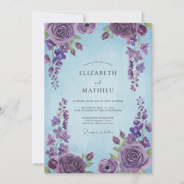 Invitación Boda Rosa Ametista Periwinkle (Anverso)