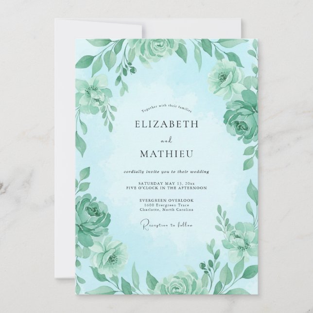 Invitación Boda Rosa Antigua Aqua Menta (Anverso)