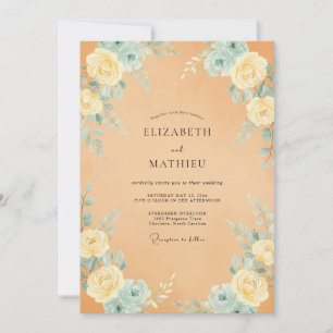 Invitación Boda Rosa Aqua Naranja