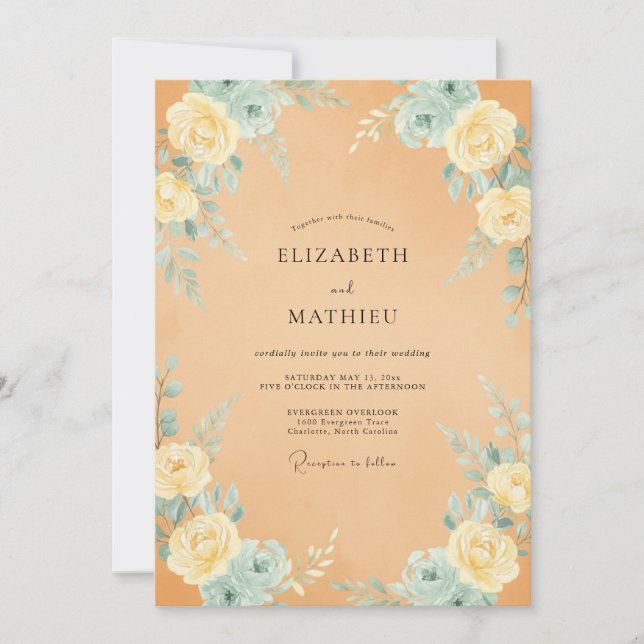 Invitación Boda Rosa Aqua Naranja (Anverso)