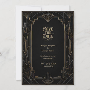Invitación Boda Rosa Art Déco Góticocon horizonte urbano