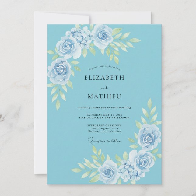 Invitación Boda Rosa Azul Celeste (Anverso)