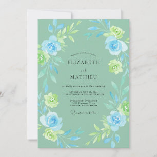 Invitación Boda Rosa Azul Cielo Espuma de Mar