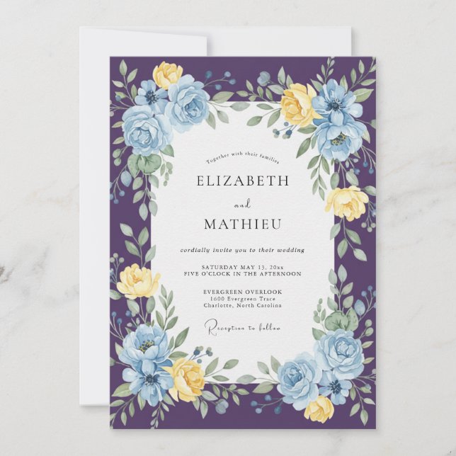 Invitación Boda Rosa Azul Ciruela (Anverso)