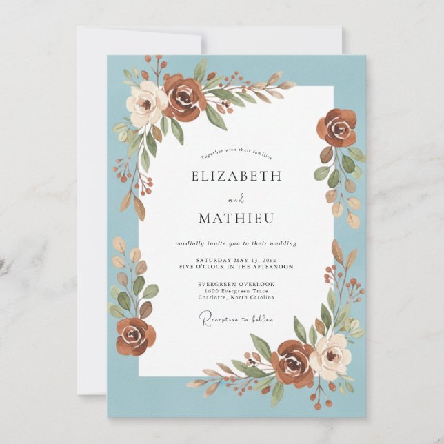 Invitación Boda Rosa Azul Cobre (Anverso)