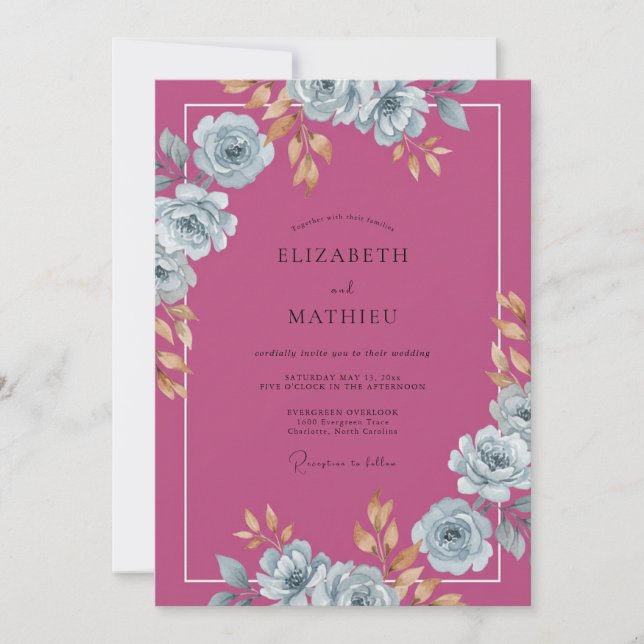 Invitación Boda Rosa Azul Magenta (Anverso)