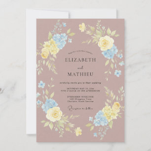 Invitación Boda Rosa Azul Mauve Mantequilla