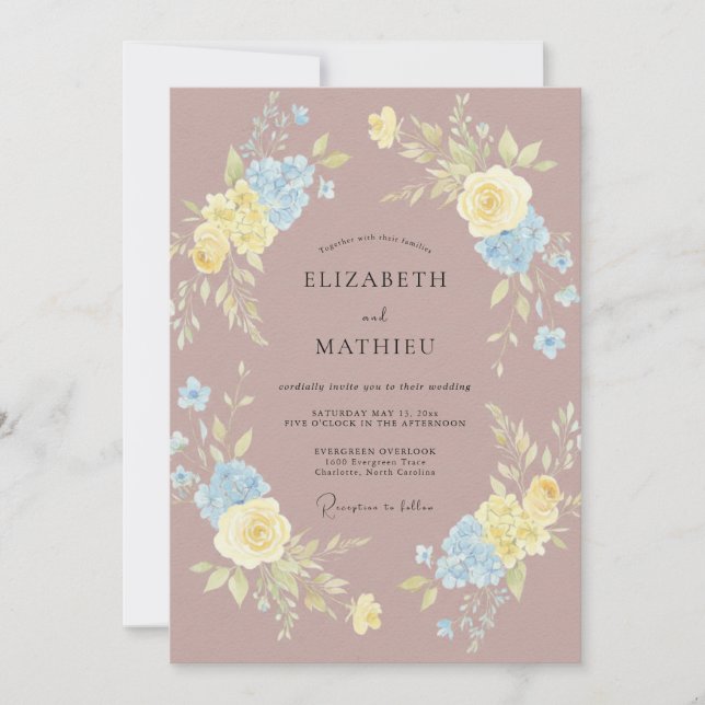 Invitación Boda Rosa Azul Mauve Mantequilla (Anverso)