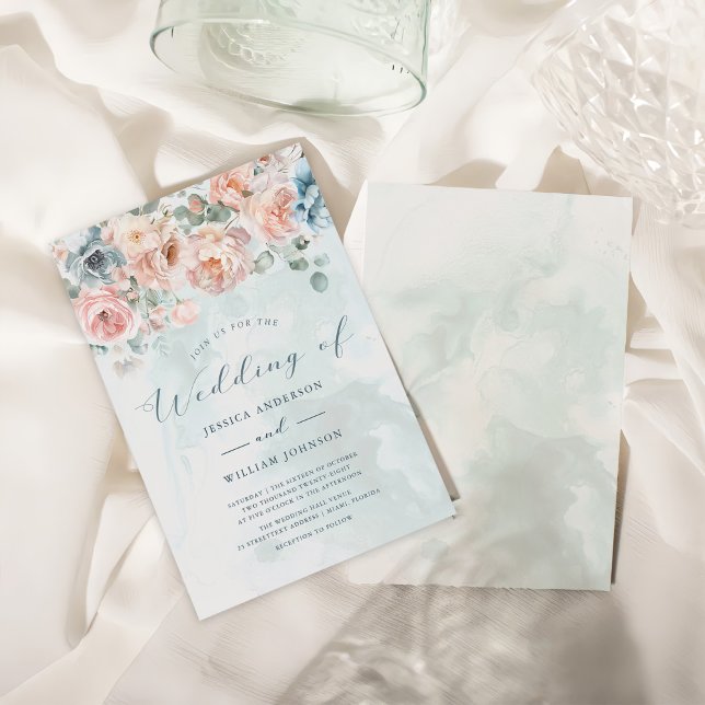 Invitación Boda Rosa azul moderno y de moda (Subido por el creador)