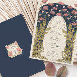Invitación Boda rosa azul oscuro Vintage Art Nouveau Floral<br><div class="desc">Los huéspedes podrán sumergirse en la exquisita elegancia de esta boda inspirada en el Art Nouveau y el Art Deco. Diseñados con delicada atención a los detalles adornos característicos de estos tiempos inmemoriales, estos florales de temática vintage son una expresión de refinada sofisticación. Una armoniosa paleta de colores de la...</div>