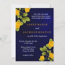 Invitación Boda rosa azul oscuro y amarillo marino