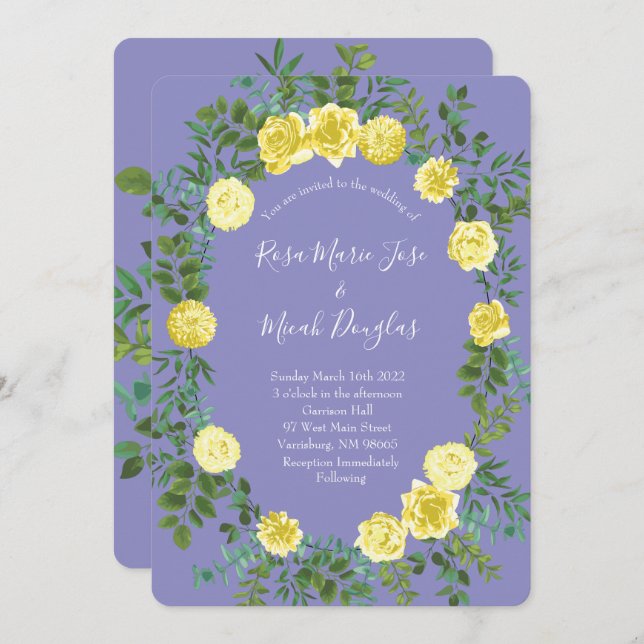 Invitación Boda Rosa azul Periwinkle amarillo claro (Anverso / Reverso)