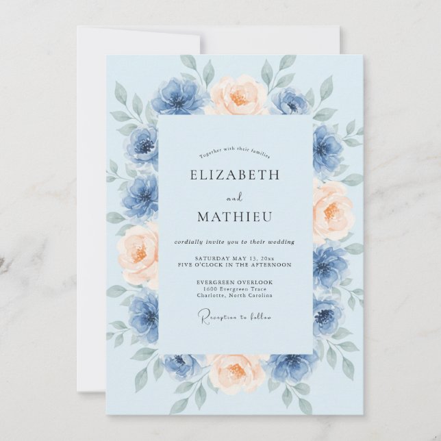Invitación Boda Rosa Azul Polvo (Anverso)
