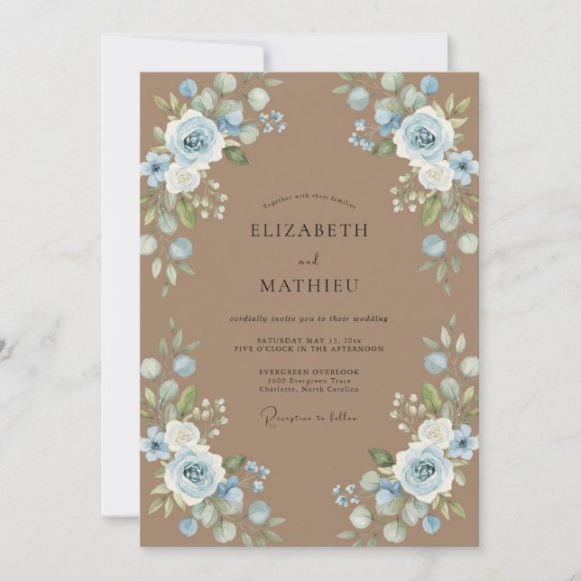Invitación Boda Rosa Azul Tan (Anverso)