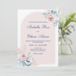 Invitación Boda rosa azul y azul turbio y Rubor