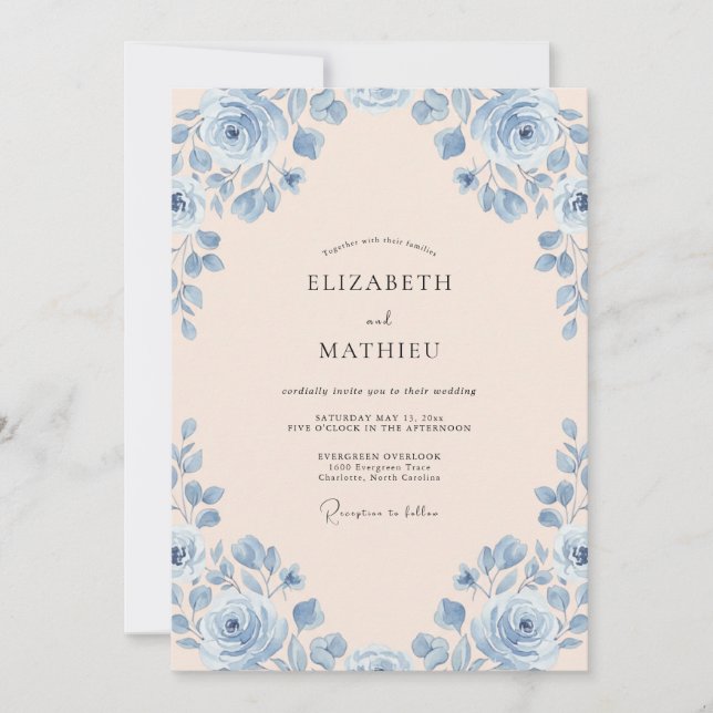 Invitación Boda Rosa Azure Champagne (Anverso)