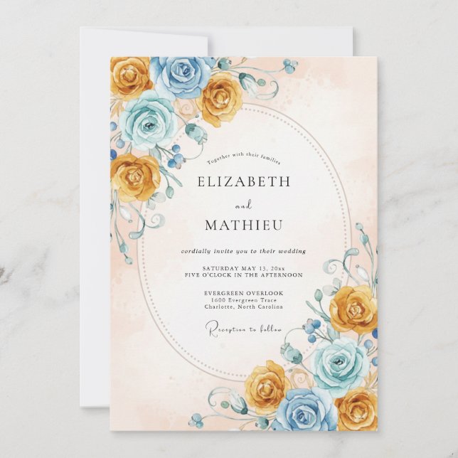 Invitación Boda Rosa Azurea Miel (Anverso)
