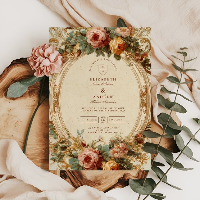 Invitación Boda Rosa barroco vintage (Subido por el creador)