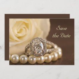 Invitación Boda rosa blanca del anillo del diamante Oval Save