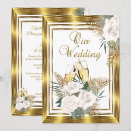 Invitación Boda Rosa Blanca Dorada Champán Oro 2