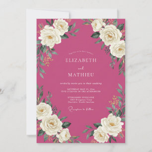Invitación Boda Rosa Blanca Fucsia
