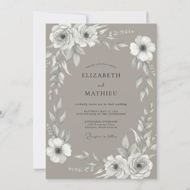 Invitación Boda Rosa Blanca Gris Taupe (Anverso)