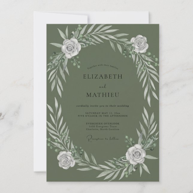 Invitación Boda Rosa Blanca Oliva (Anverso)
