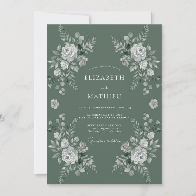 Invitación Boda Rosa Blanca Salvia (Anverso)