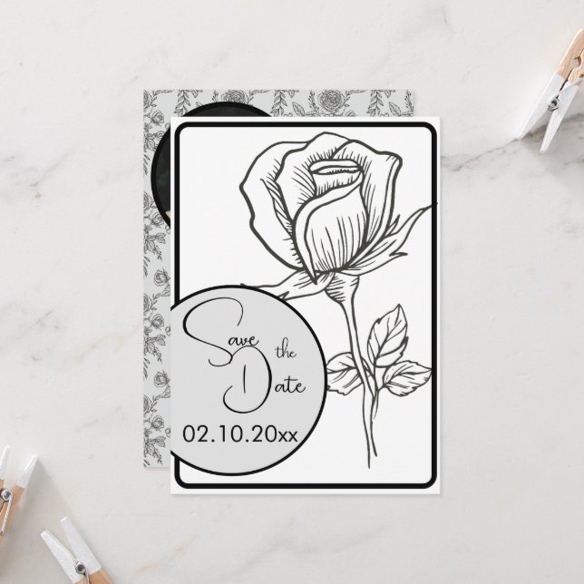 Invitación Boda rosa blanca y negra salva la fecha (Anverso/Reverso In Situ)