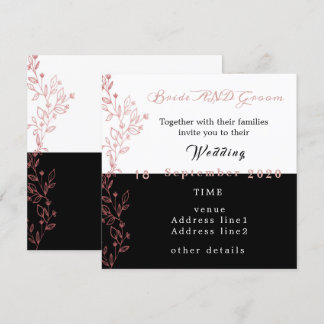 Invitación boda rosa blanco negro elegante