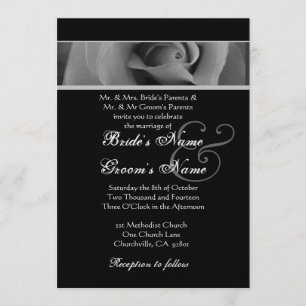 Invitación Boda Rosa blanco y negro plateado