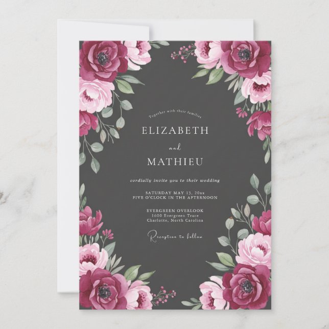 Invitación Boda Rosa Borgoña (Anverso)