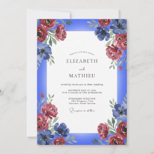 Invitación Boda Rosa Borgoña Cobalto