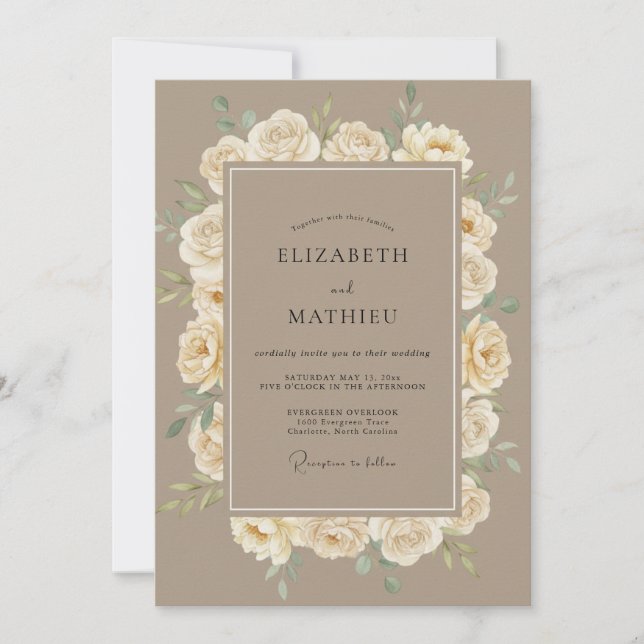 Invitación Boda Rosa Cálida Crema Beige (Anverso)