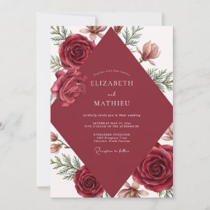 Invitación Boda Rosa Cálida Granate
