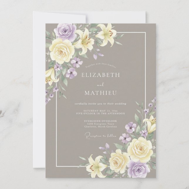 Invitación Boda Rosa Cálida Lila Taupe (Anverso)
