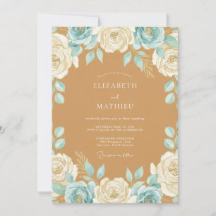 Invitación Boda Rosa Cálida Tan Aqua